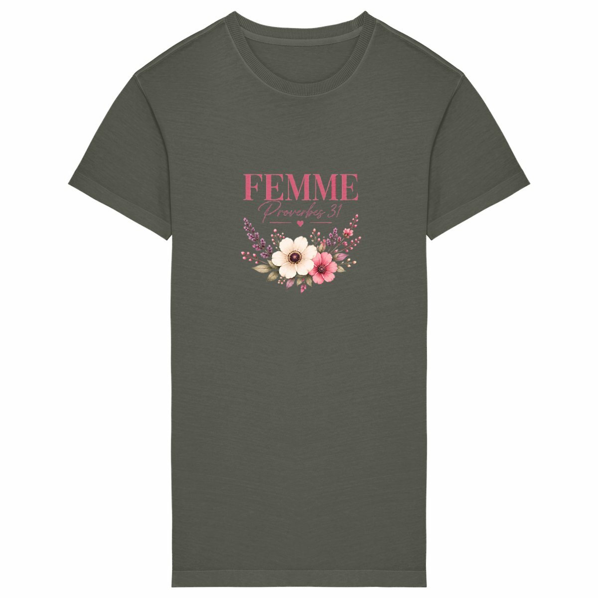 face_kaki_1 Robe T-shirt Vintage Femme : Proverbe 31 Éco-Responsable